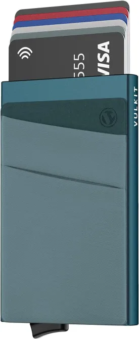VULKIT Card Holder with Money Pocket Pop Up Wallet RFID Blocking Slim Metal Bank Card Case Holds 5 Cards and Notes(Emerald Green)