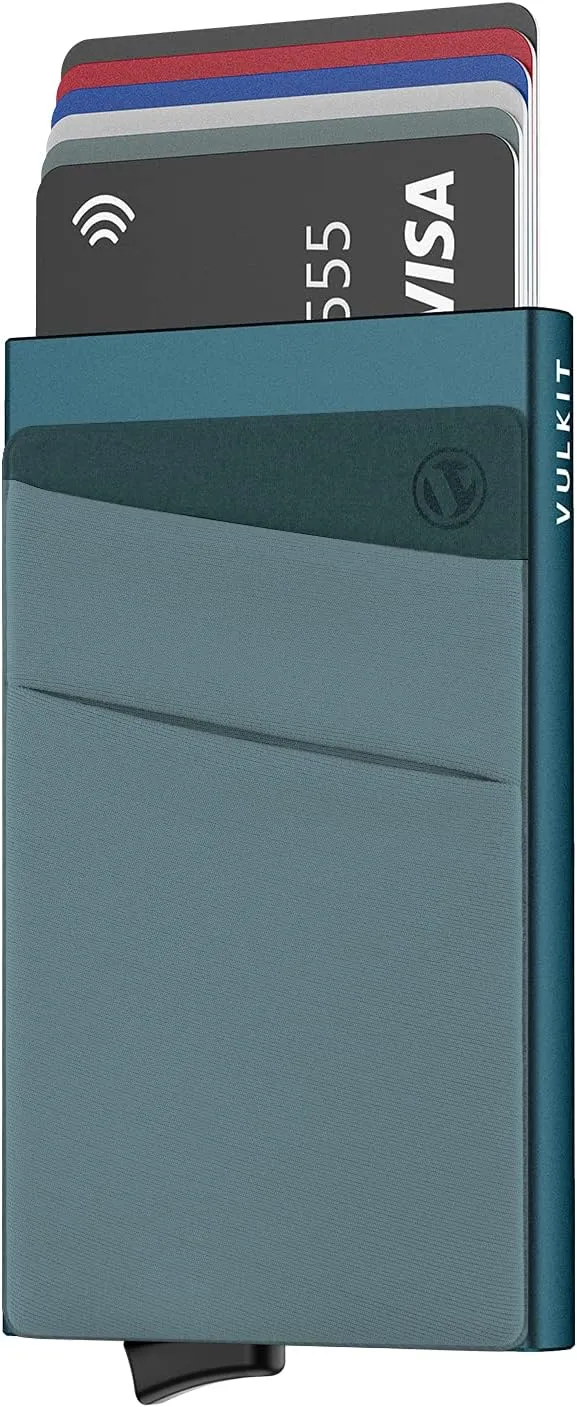 VULKIT Card Holder with Money Pocket Pop Up Wallet RFID Blocking Slim Metal Bank Card Case Holds 5 Cards and Notes(Emerald Green)