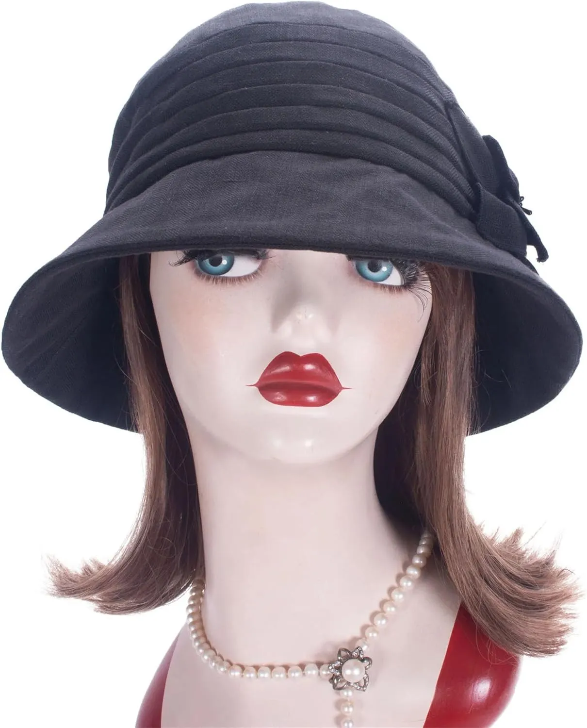 Women's Breathable Cotton Linen Cloche Hat with 3D Floral Casual Wide Brim Summer Hat Classic Tea Party Wedding Fedora Cap