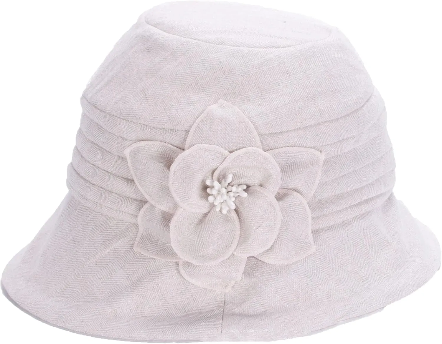 Women's Breathable Cotton Linen Cloche Hat with 3D Floral Casual Wide Brim Summer Hat Classic Tea Party Wedding Fedora Cap