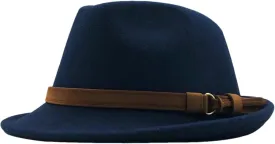 Women's Wool Fedora Hat Men's Church Jazz Hat Adjustable Navy 55-58cm
