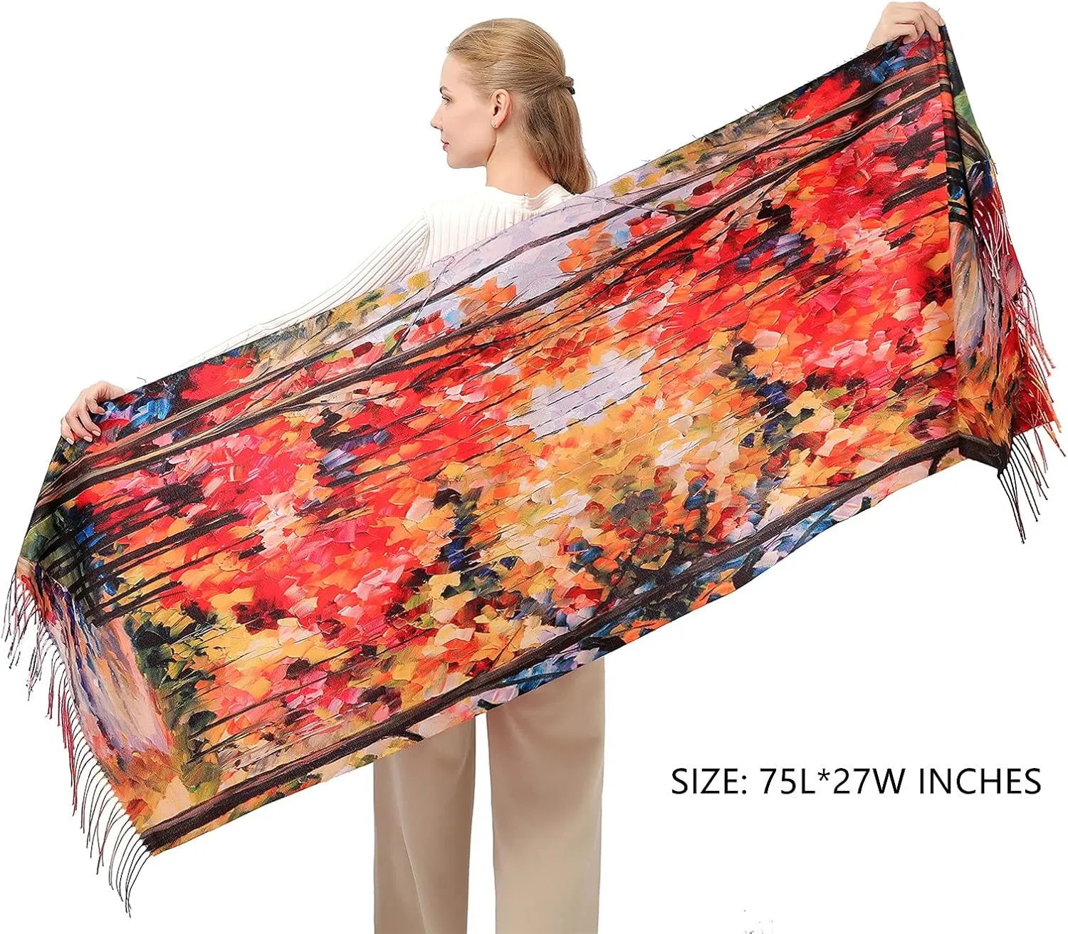 XINYUN Women's Fashion Scarf with Art Printed Tassel Soft Cashmere Warm Large Blanket Wrap Shawl for gift