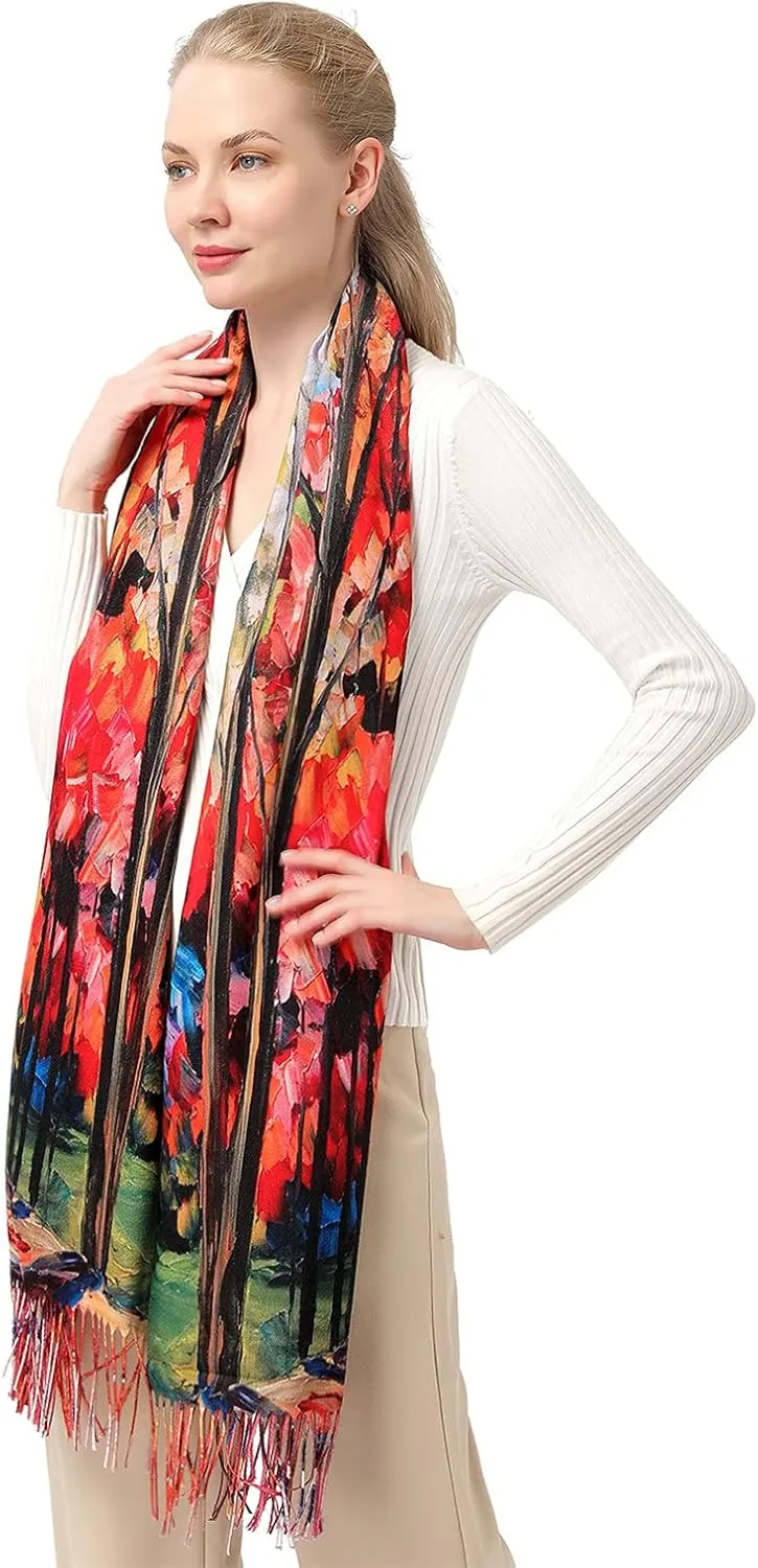 XINYUN Women's Fashion Scarf with Art Printed Tassel Soft Cashmere Warm Large Blanket Wrap Shawl for gift