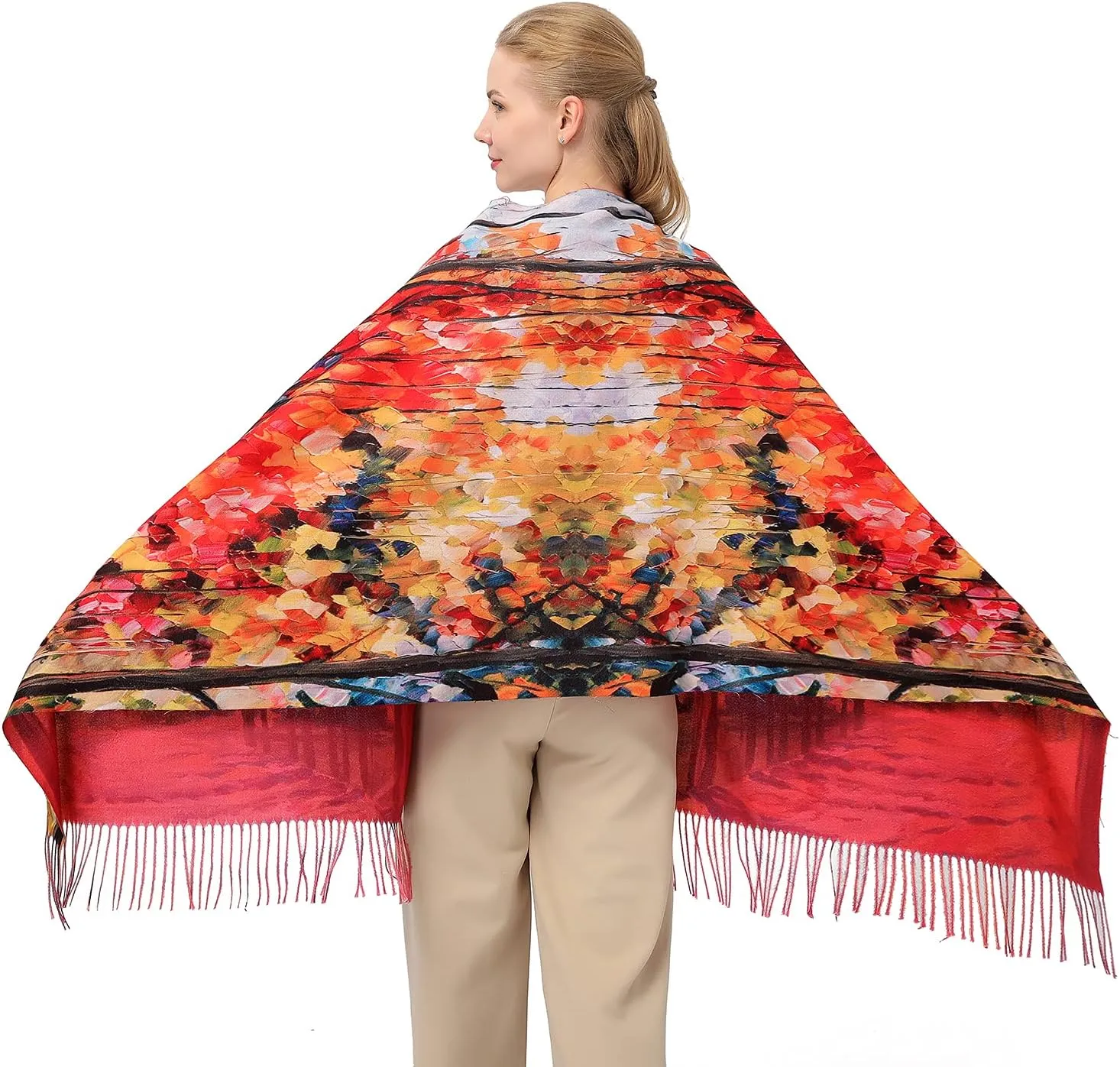 XINYUN Women's Fashion Scarf with Art Printed Tassel Soft Cashmere Warm Large Blanket Wrap Shawl for gift