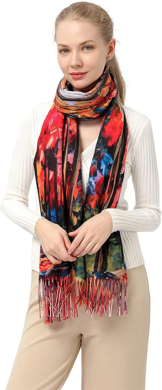 XINYUN Women's Fashion Scarf with Art Printed Tassel Soft Cashmere Warm Large Blanket Wrap Shawl for gift