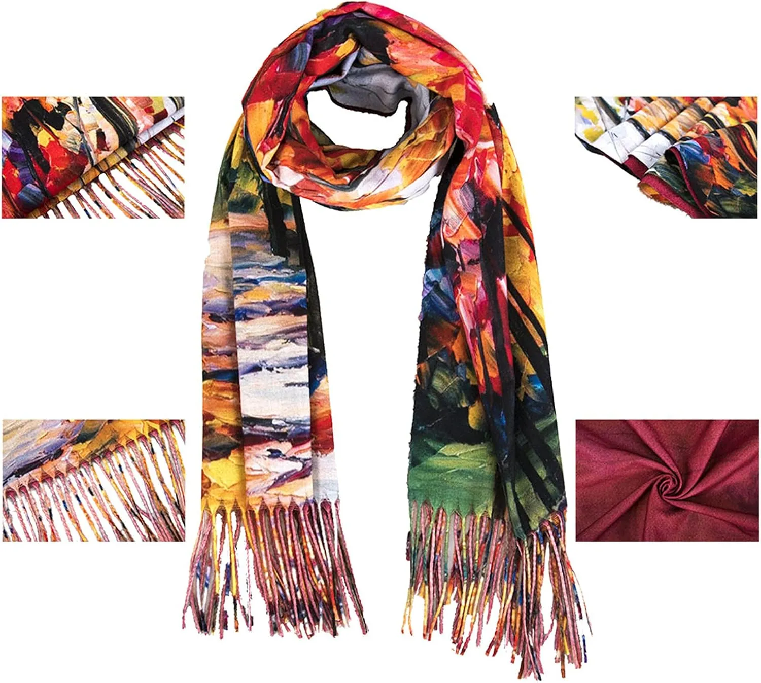 XINYUN Women's Fashion Scarf with Art Printed Tassel Soft Cashmere Warm Large Blanket Wrap Shawl for gift
