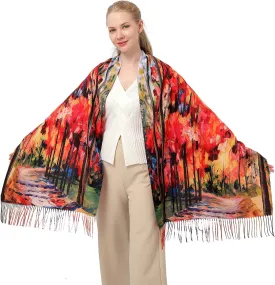 XINYUN Women's Fashion Scarf with Art Printed Tassel Soft Cashmere Warm Large Blanket Wrap Shawl for gift